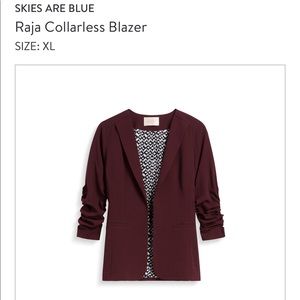 Skies are Blue Raja Collarless Blazer Size XL